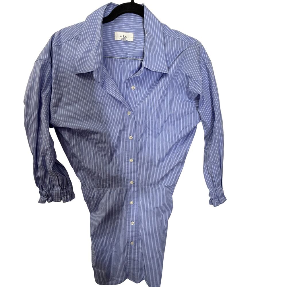 A.L.C. Blue Stripe Tunic Shirt Dress Size 2 Button Front Long Sleeve